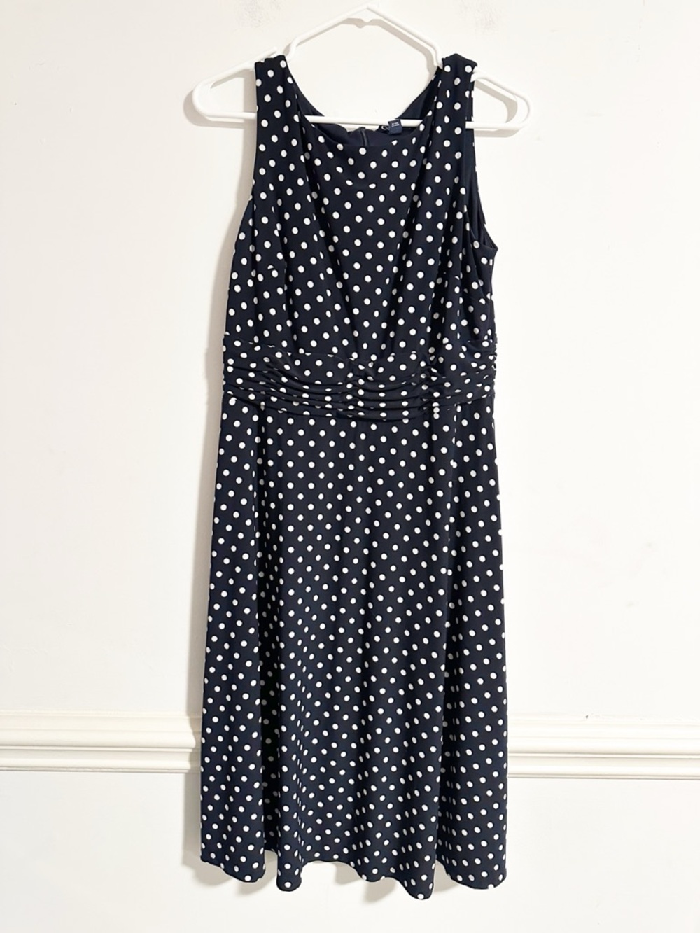 Chaps Navy Blue Polka Dot Sleeveless Fit & Flare Dress Large